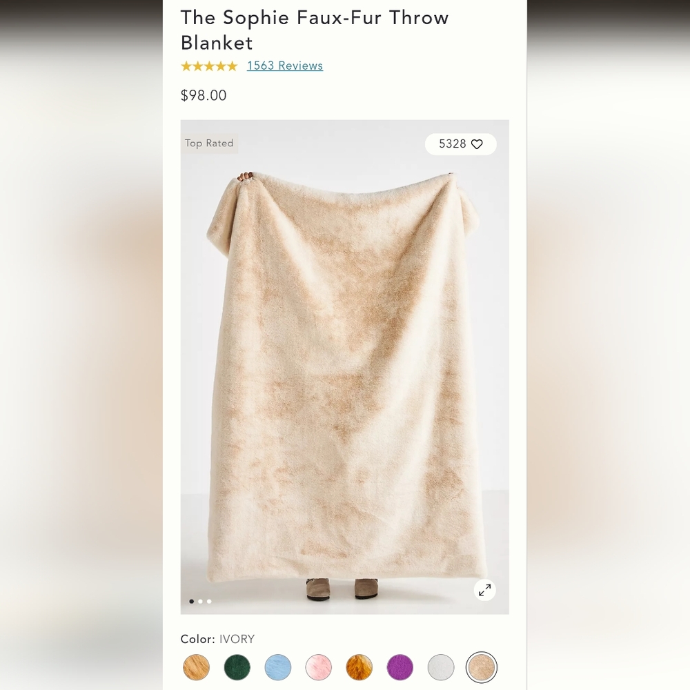Anthropologie Sophie Faux-Fur Throw Blanket, Ivory (60 x 70)